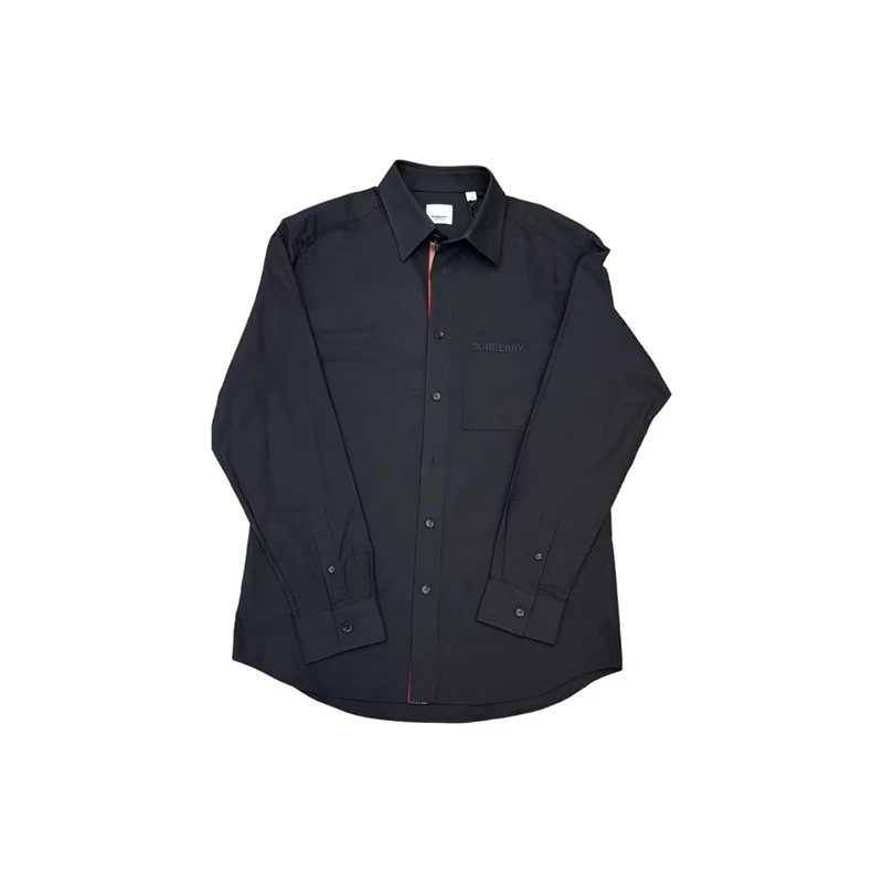 【中秋好礼】Burberry博柏利 男士黑色棉质字母Logo单排扣衬衫