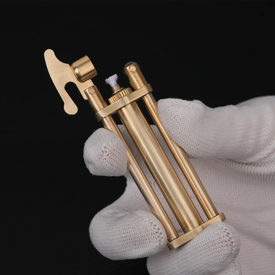 黄铜手工煤油打火机三节棍经典砂轮迷你煤油机怀旧便携男士送礼