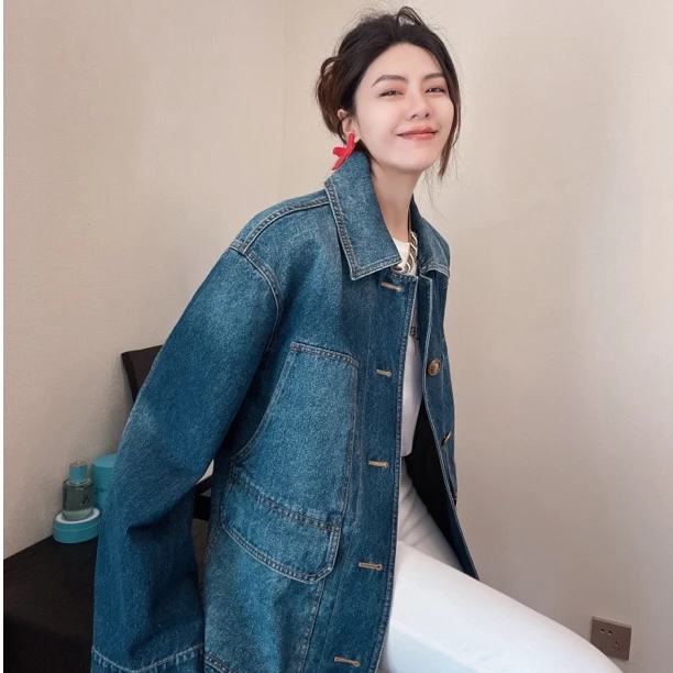 阿玛施AMASS 新款女装复古时髦休闲宽松百搭春秋夹克外套 5400850