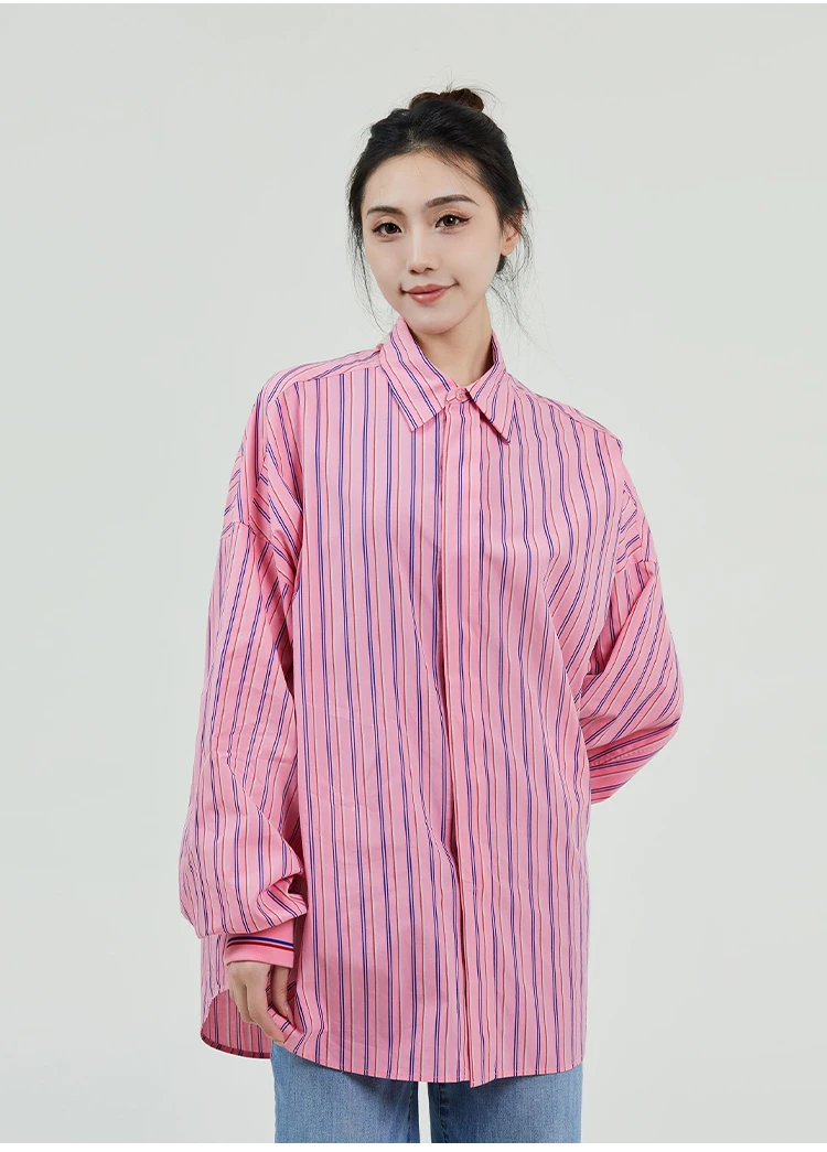 AMASS/阿玛施【桃桃乌龙】春秋时尚条纹衬衫小众长袖衬衣5300811
