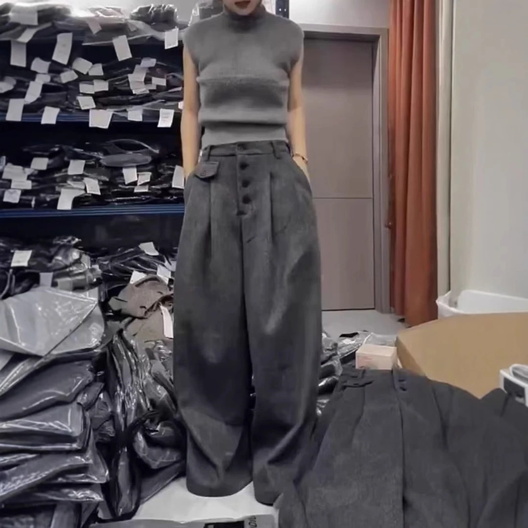 2025秋冬新款纯色简约针织无袖高领打底上衣休闲显瘦气质阔腿裤潮