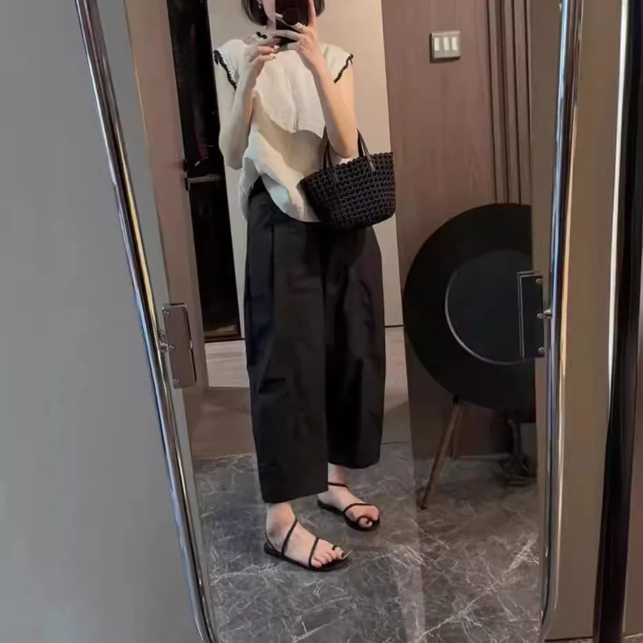 2024夏季新款甜美减龄气质显瘦花边上衣时尚休闲百搭宽松九分裤女