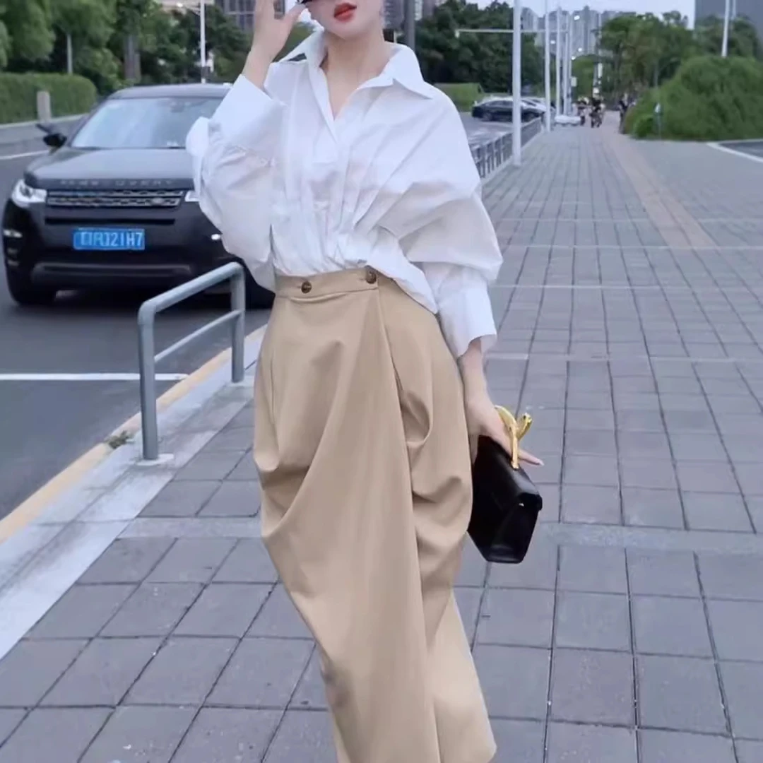 2025新款时尚名媛设计感气质显瘦洋气休闲衬衫爆款不规则半身裙女
