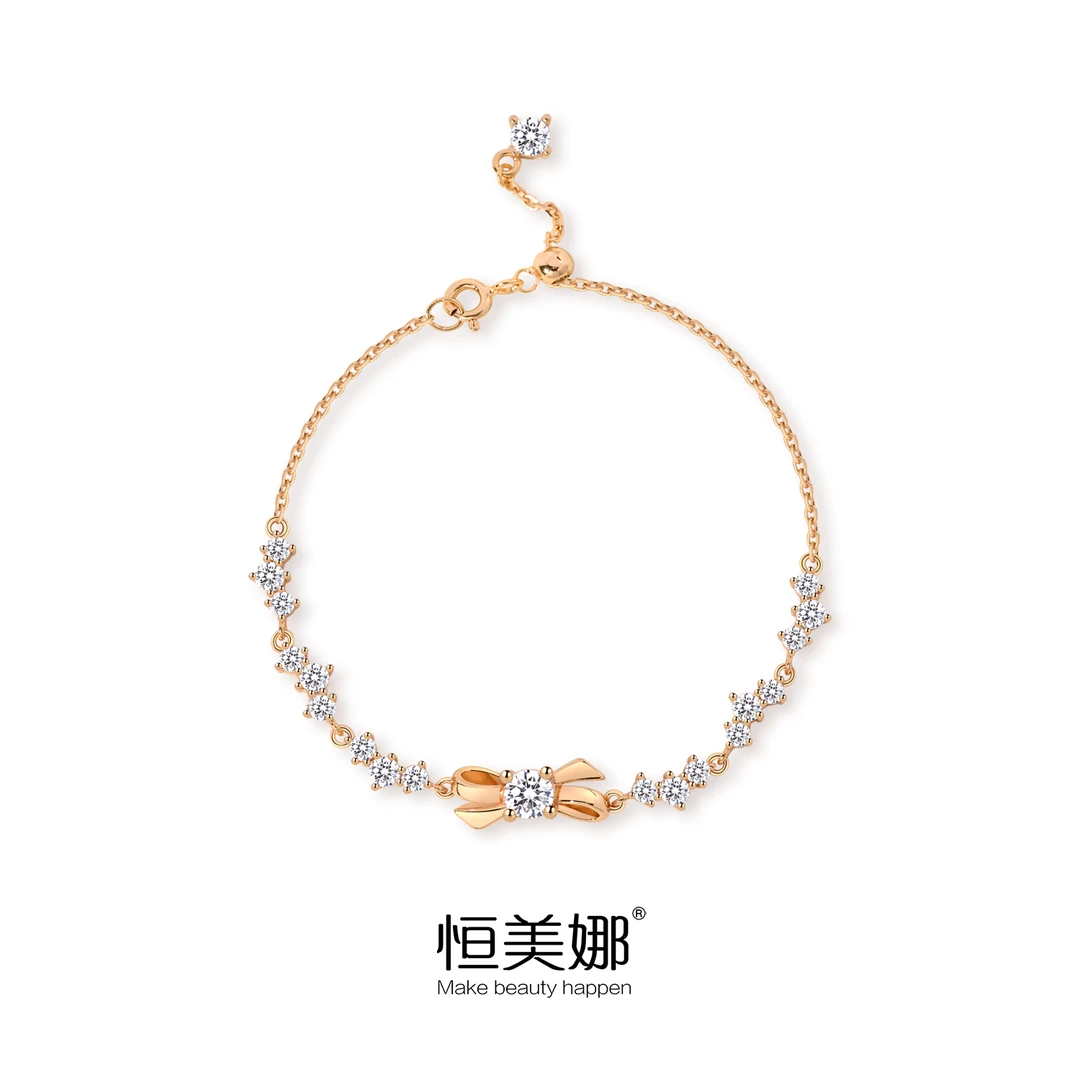 恒美娜 925银莫桑石手链 蝴蝶结镶嵌轻奢精致简约百搭小众闺蜜女