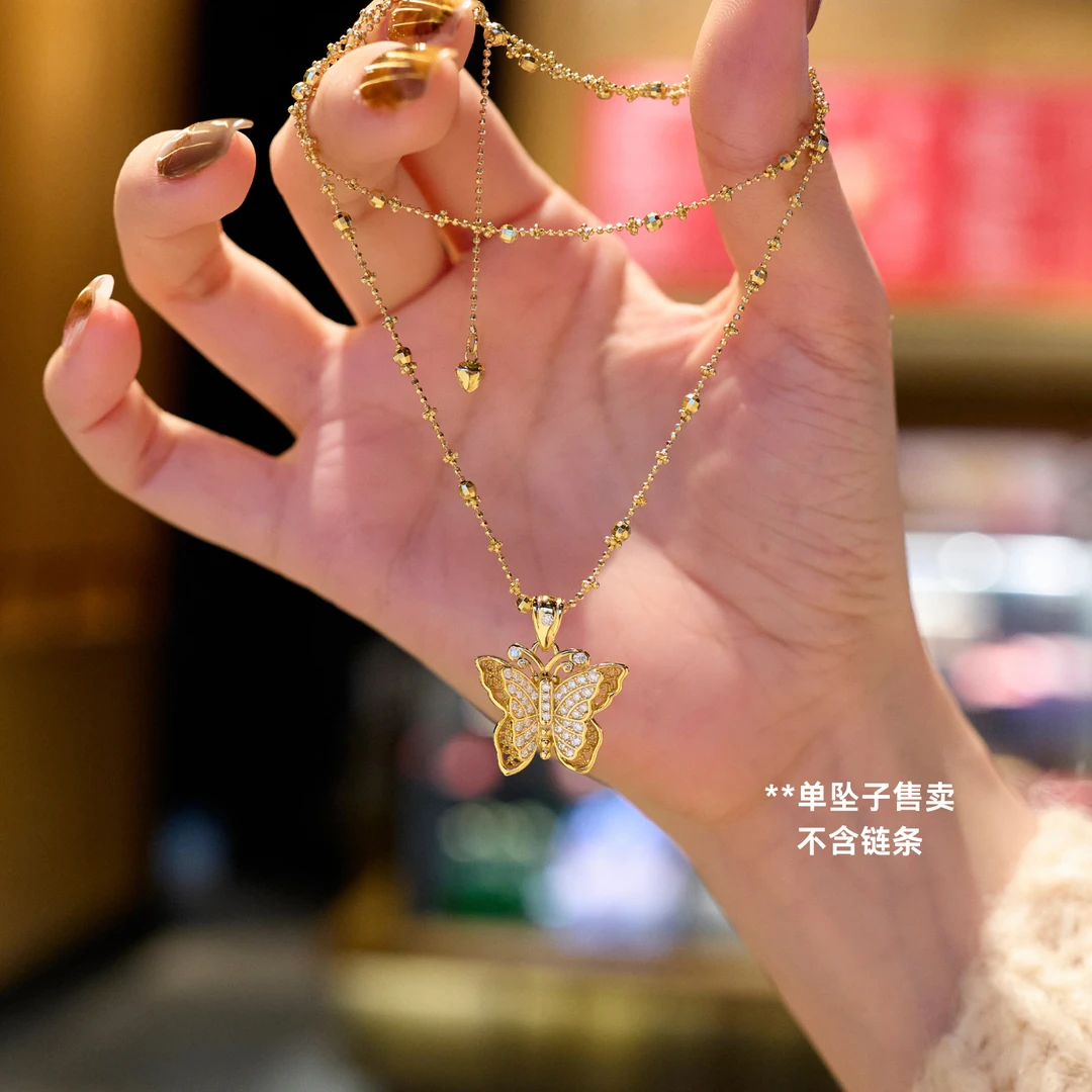 吊坠925银莫桑石 小福蝶吊坠 气质轻奢高级吊坠少女复古韩版时尚