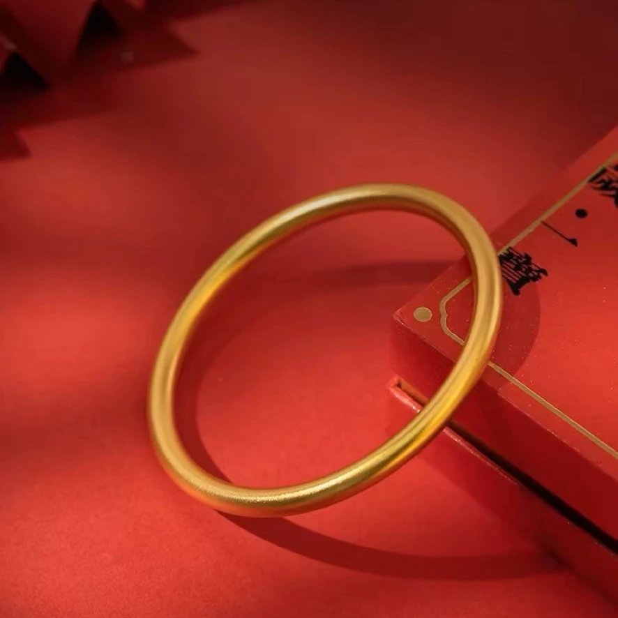 足银手镯 足银铸厚金磨砂古法素圈手镯简约磨砂