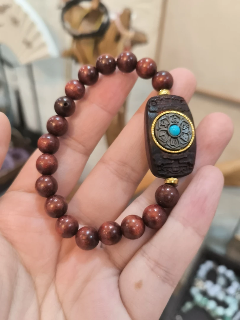 紫檀木时来运转手链原创设计 六字箴言