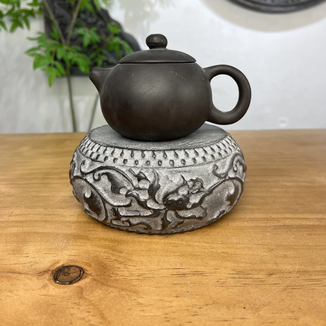 臻石盛青石雕刻缠枝莲石鼓底座花卉盆景壶托杯垫大号中式复古石鼓