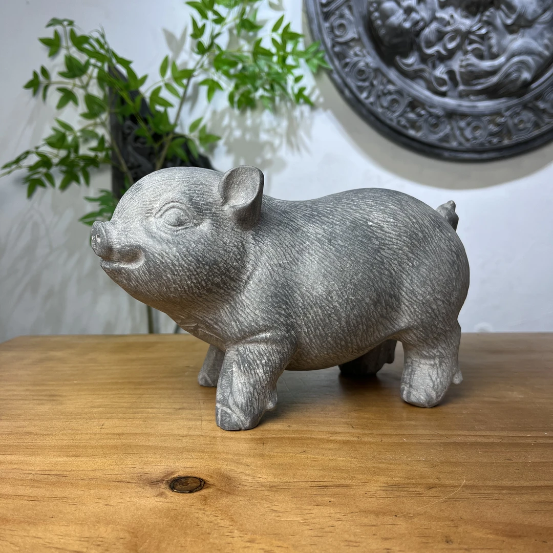 臻石盛青石石雕小猪福猪原石雕刻中式精美摆件茶宠客厅居家装饰件