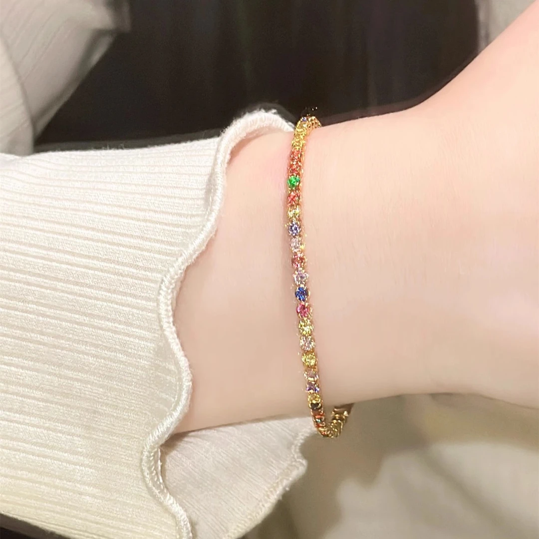铜合金手链 小众设计精致彩钻手链女时尚简约璀璨锆石手环手饰女