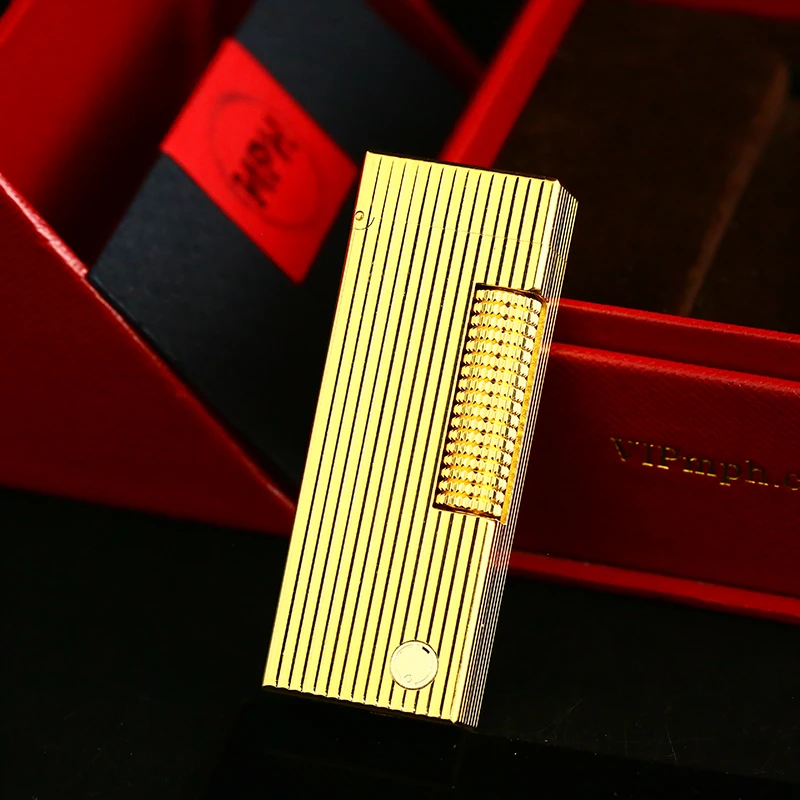 d家砂轮充气打火机镀金竖条纹带d标实用防爆明火家用