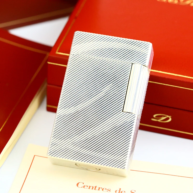 S.T. Dupont/都彭充气打火机镀银斜条纹大标L1大号原装正品烟具