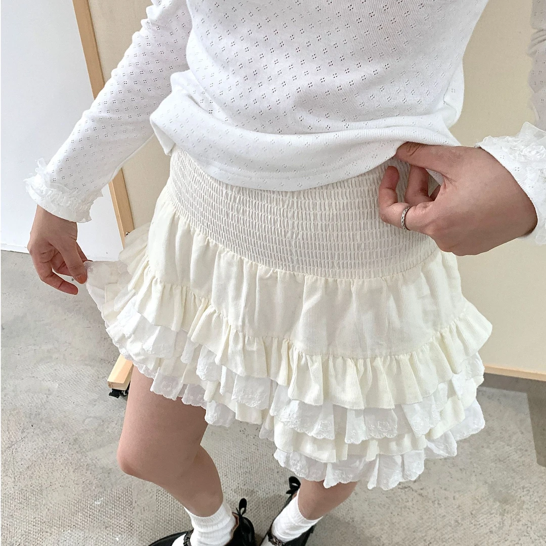 Romance Nanci南西 灯芯绒奶油蛋糕短裙