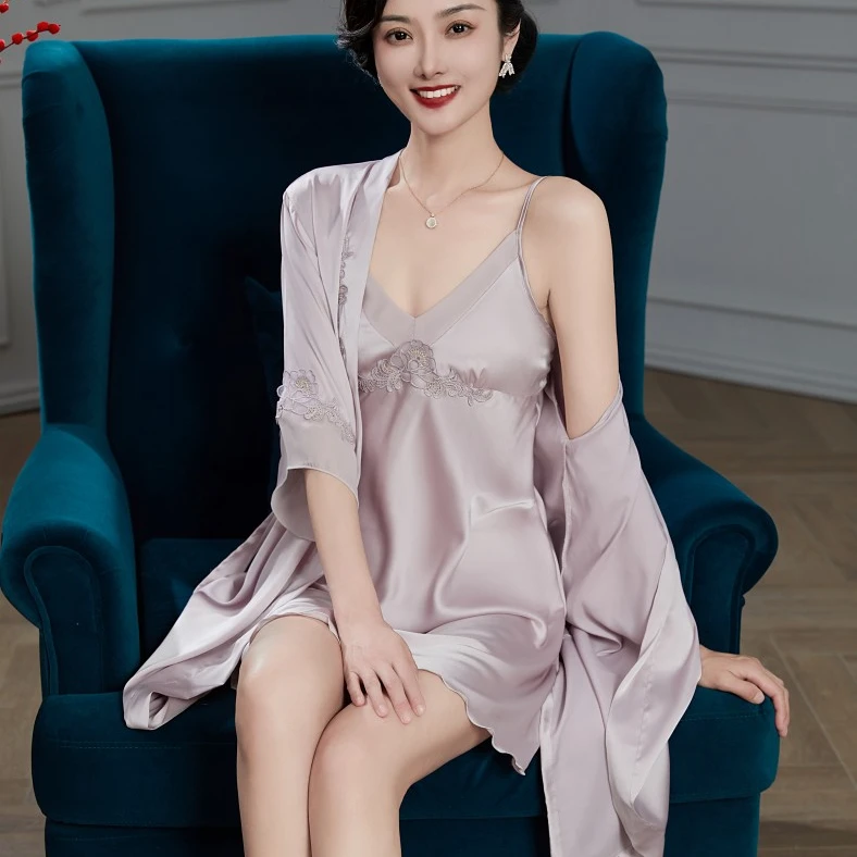 冰雪丝睡裙春季丝绸薄款内搭睡裙小吊带性感睡衣宽松家居服两件套