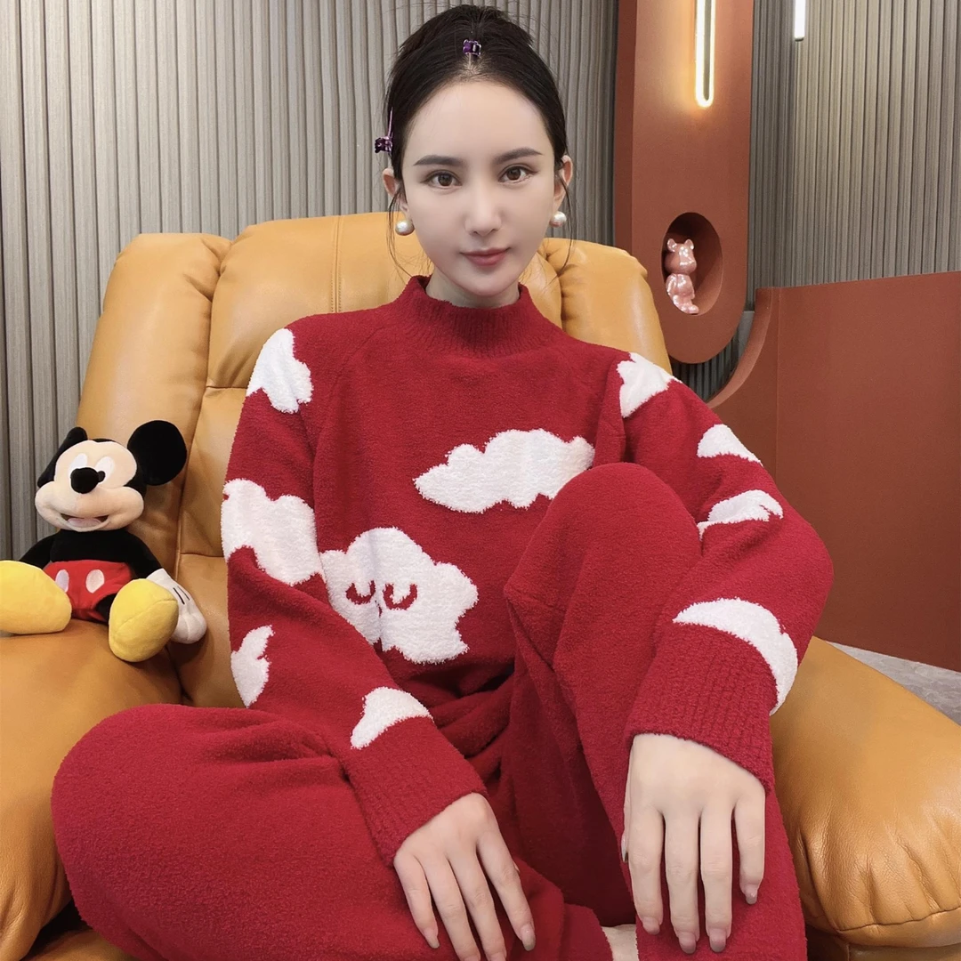 新款冬季居家洋气家居服套头套装保暖睡衣女冬加厚加绒爆款可外穿