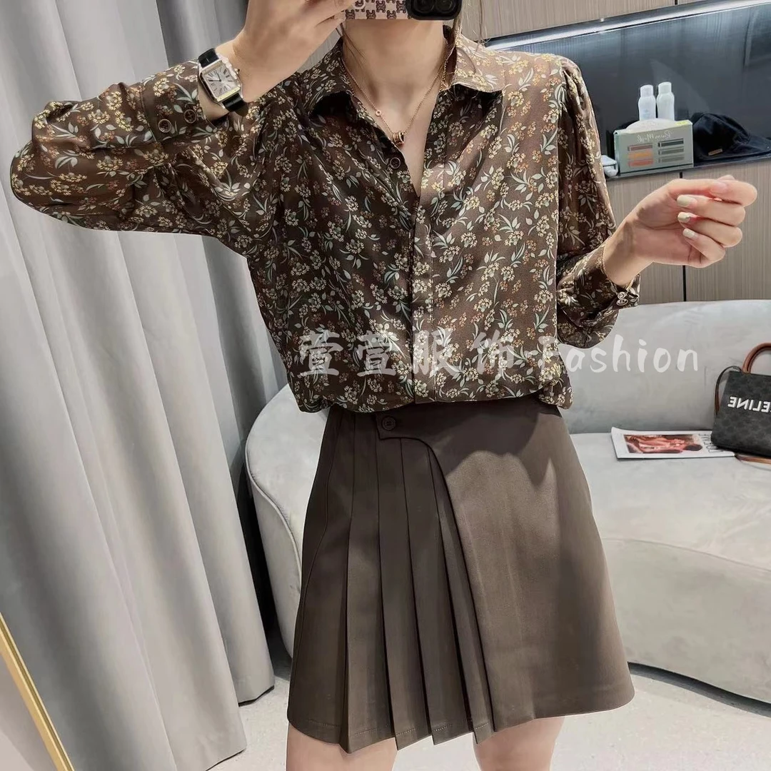 【丁达尔穿搭】CS361气质新款满印衬衣时尚复古单排扣星月纱衬衫女