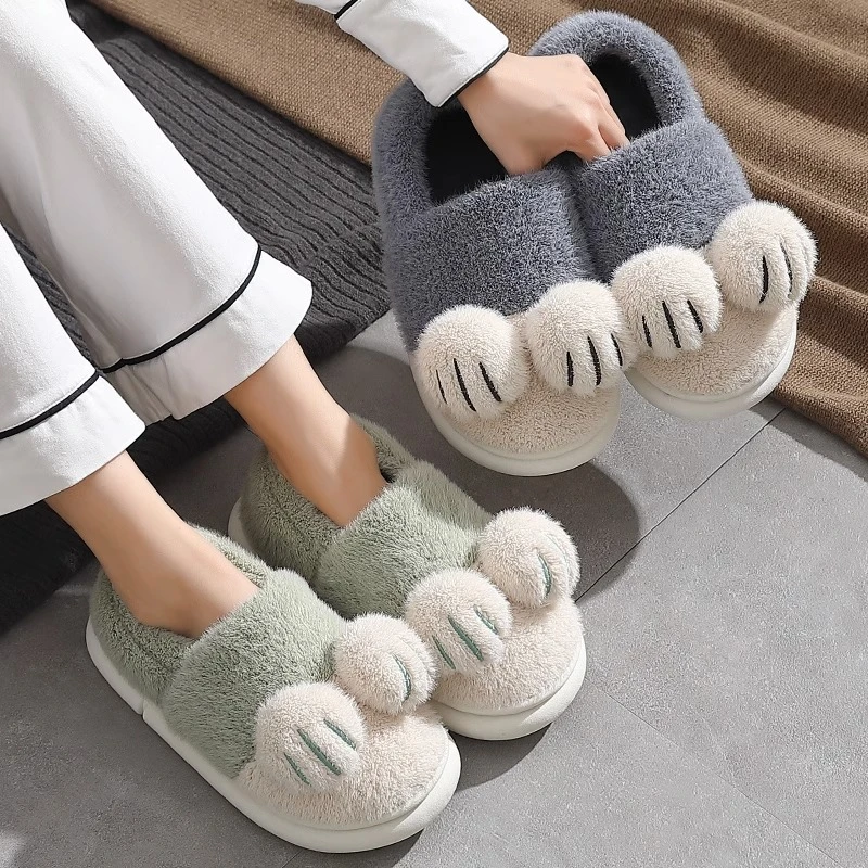 情侣可爱猫爪棉拖鞋男女冬季居家室内包跟毛绒保暖防滑月子鞋ins
