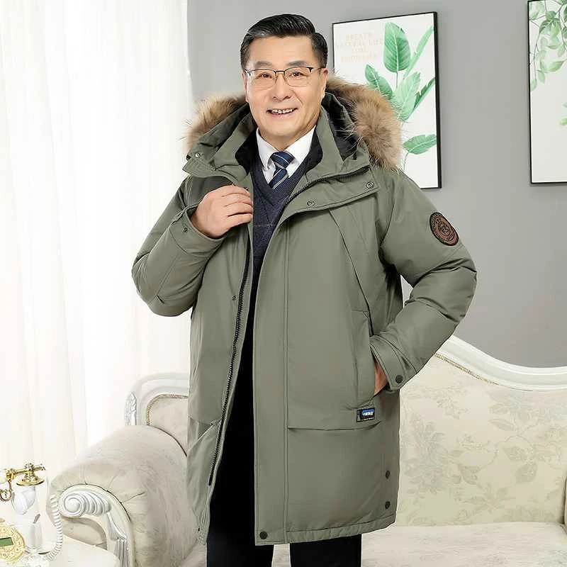 波司登2023新款中老年羽绒服男加厚中长款中年爸爸装派克服老人冬