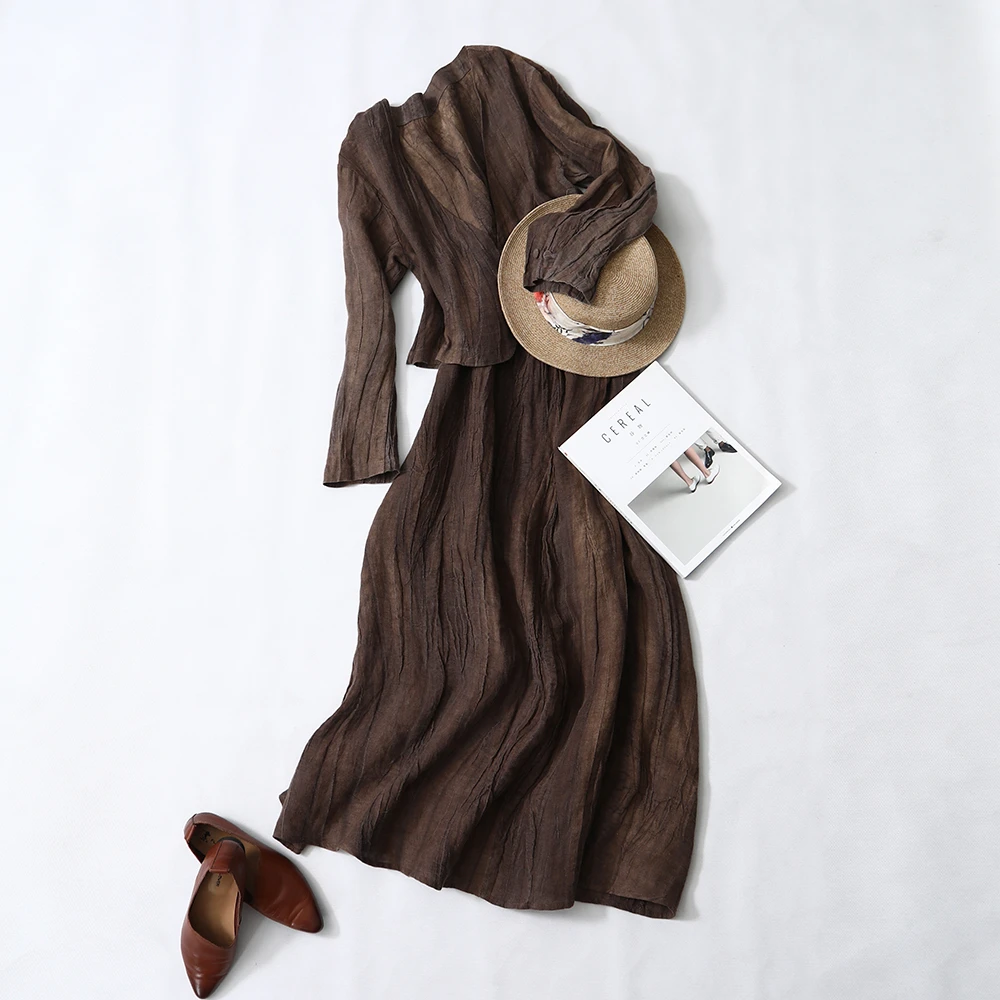 【七喜棉麻】亚麻扎染复古做复古风休闲时尚宽松套装23021/23020