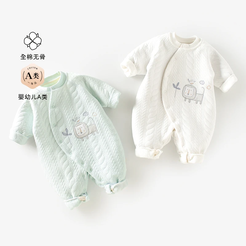新生儿婴儿秋冬装宝宝连体衣服保暖夹棉爬服宝宝保暖加厚全棉哈衣