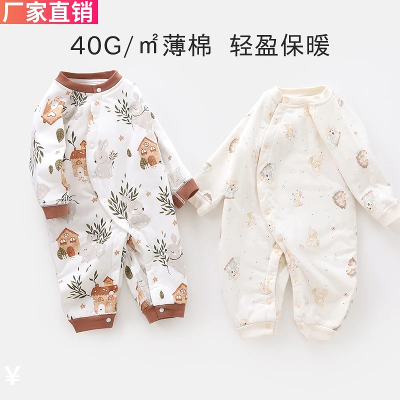 宝宝纯棉保暖爬服婴儿长袖棉衣婴幼儿秋冬季夹棉连体衣新生儿哈衣
