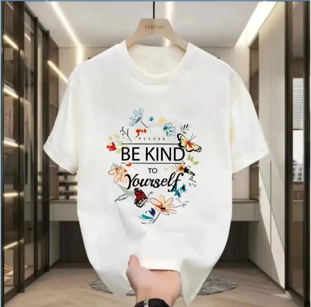 透气宽松2025夏季T恤纯棉印花休闲时尚百搭T恤-鸟语花香