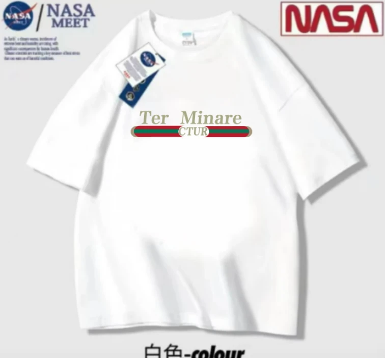 透气宽松2025夏季T恤纯棉印花休闲时尚百搭T恤-长条