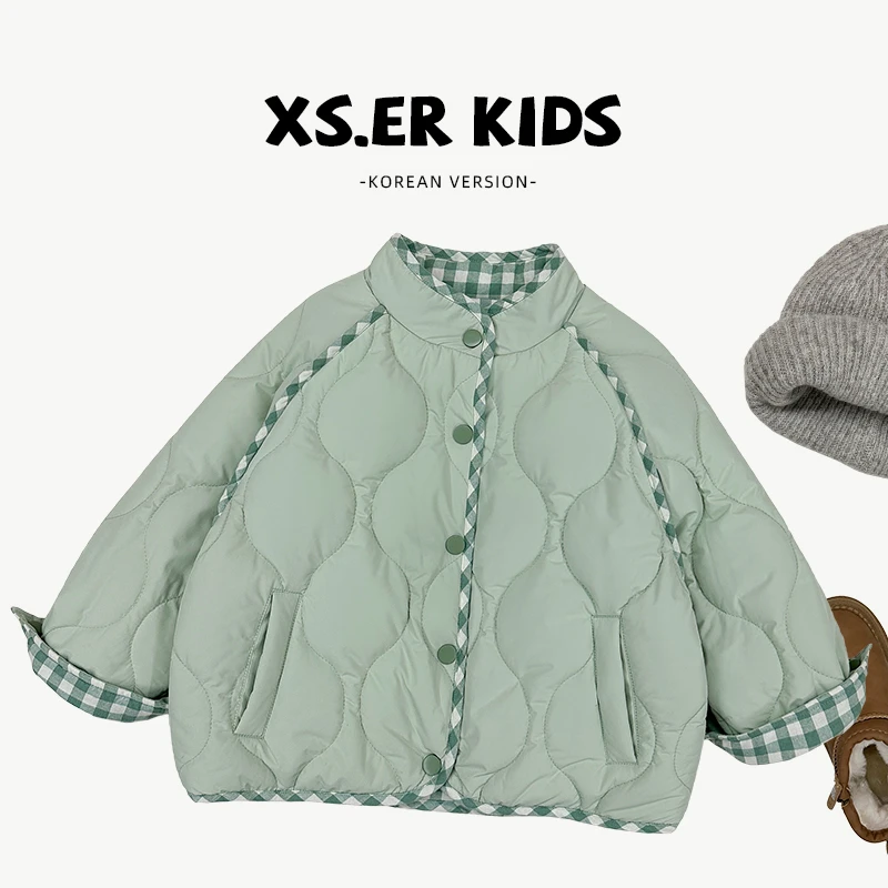 【小首尔】现货-qc4男女童韩系双面穿外套冬季加厚保暖棉服HBB6151