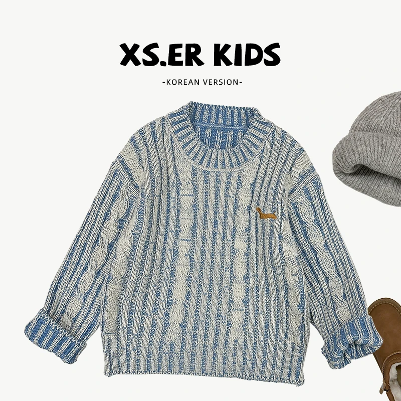 【小首尔】现货-qc3冬装男女童韩版时尚圆领特种纱针织毛衣HBB6519