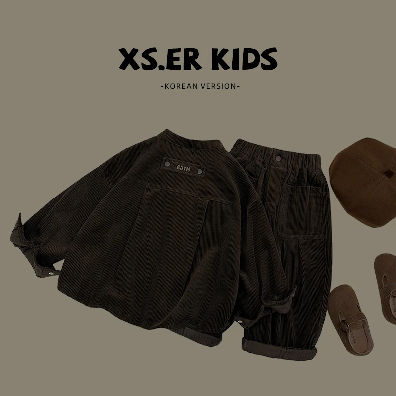 【小首尔】现货-男童韩版洋气灯芯绒两件套时尚复古套装HBB2471