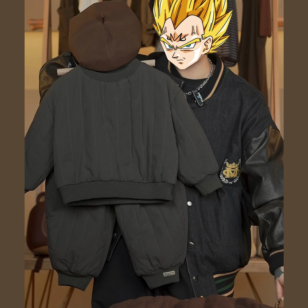 【小饭团】现货男童复古小众加绒两件套冬季夹棉套装潮HBB2845