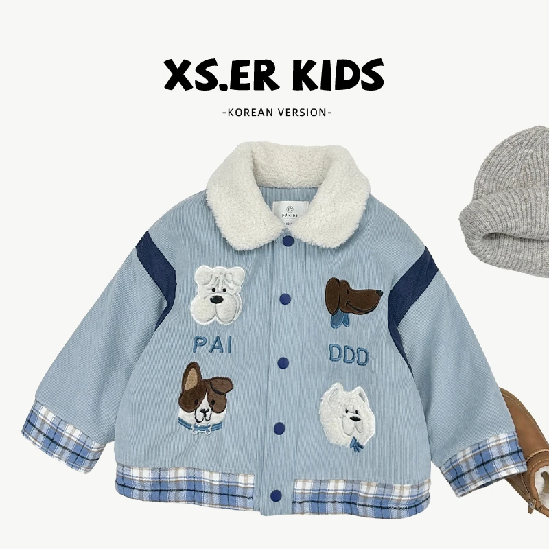 【小首尔】春季男女童夹棉加厚卡通刺绣翻领外套HBB6477