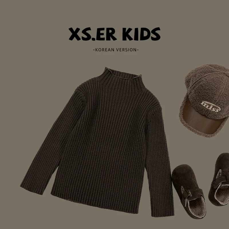 【小首尔】现货-qc3男童韩版洋气纯色针织衫秋季半高领毛衣HBB2405