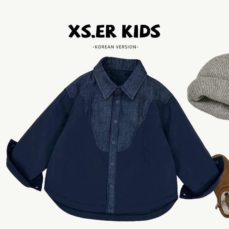 【小首尔】现货-qc4男童时尚牛仔拼接外套冬季加棉加厚棉服HBB6382