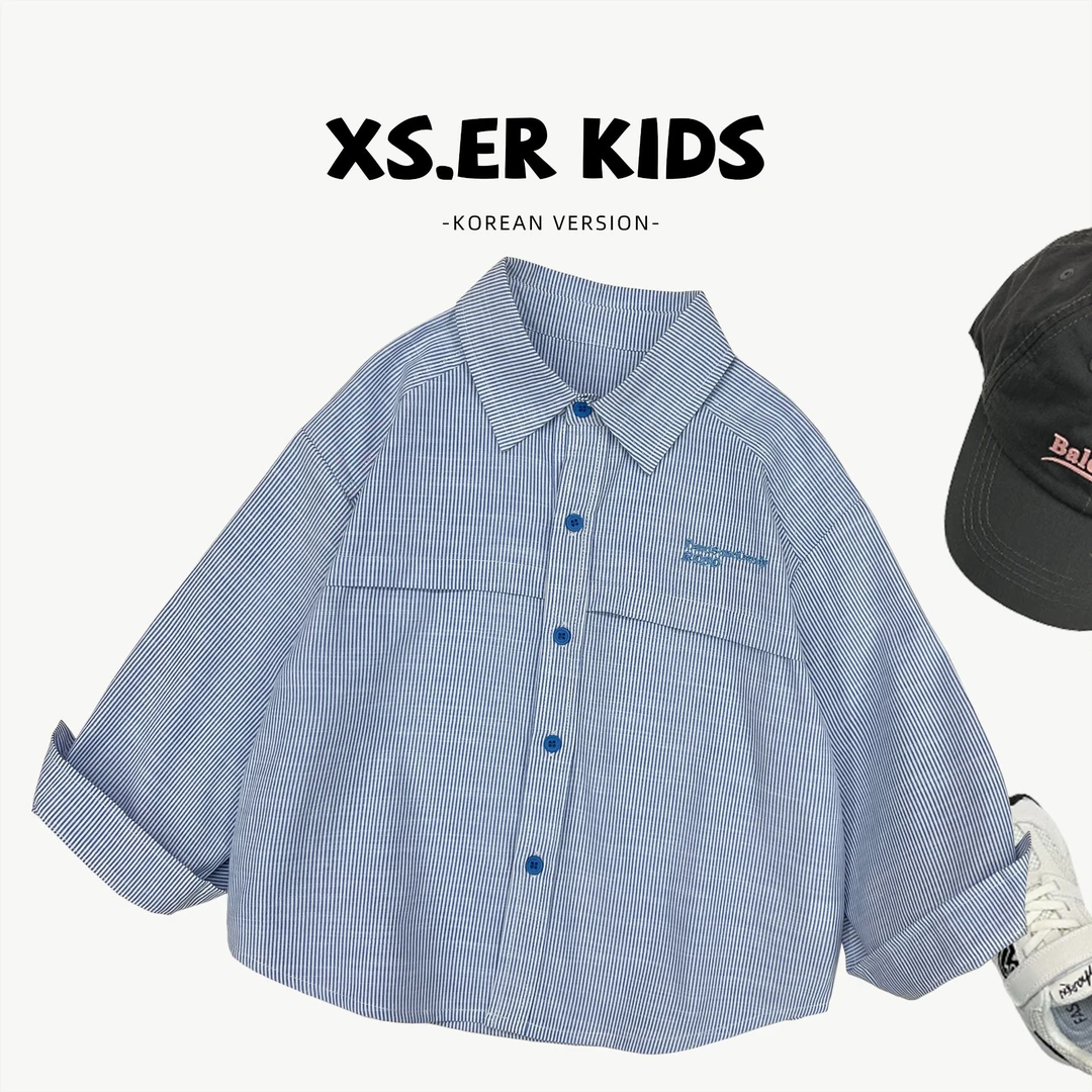 【小首尔】现货-qc5男童简约韩版条纹衬衫秋百搭长袖衬衣HBB5735