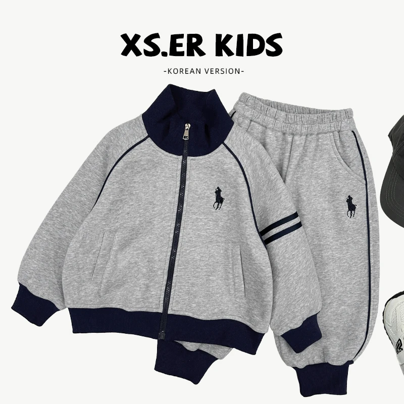 【小首尔】现货-qc男童冬季潮流休闲宽松加绒加厚撞色外套HBB6094