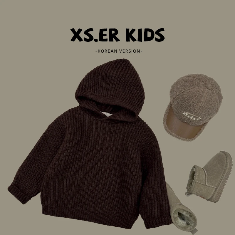 【小首尔】现货-qc男童复古连帽针织衫冬季加厚时尚毛衣潮HBB2999