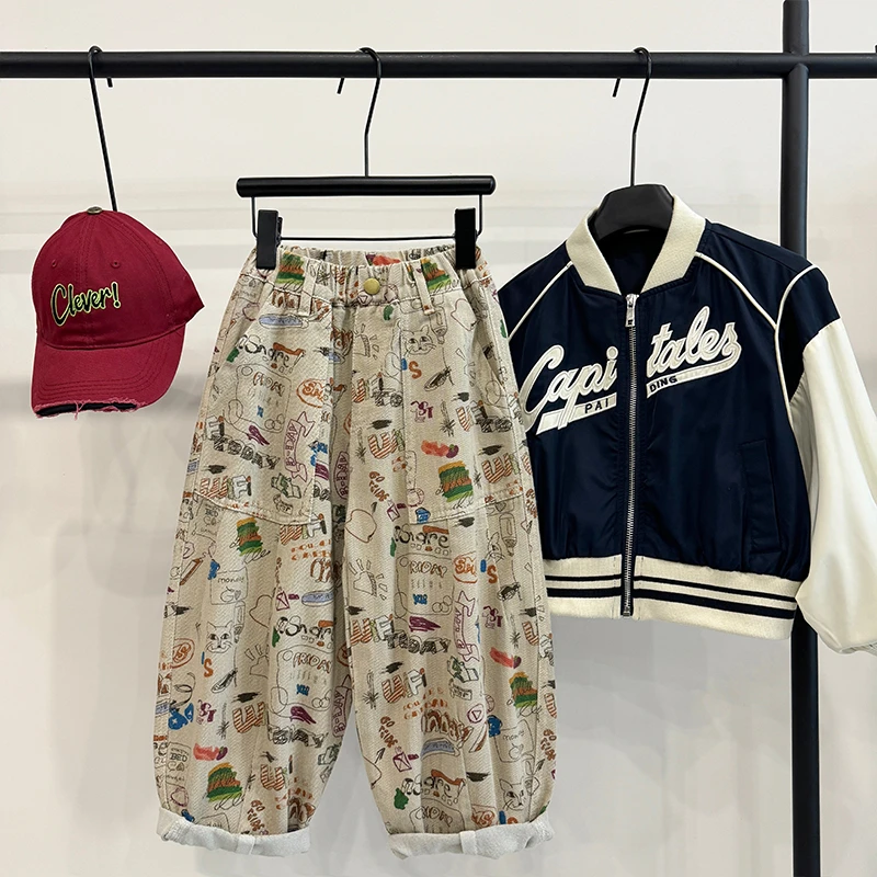 【小首尔】现货-时尚潮流宽松休闲日常百搭牛仔裤子hbb3564