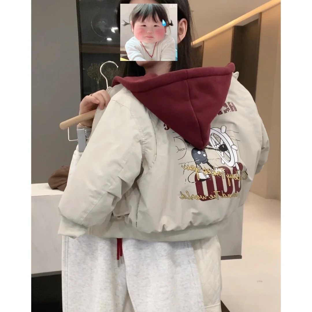 【小首尔】现货-qc男女童韩版连帽外套冬加棉加厚保暖棉服HBB6263