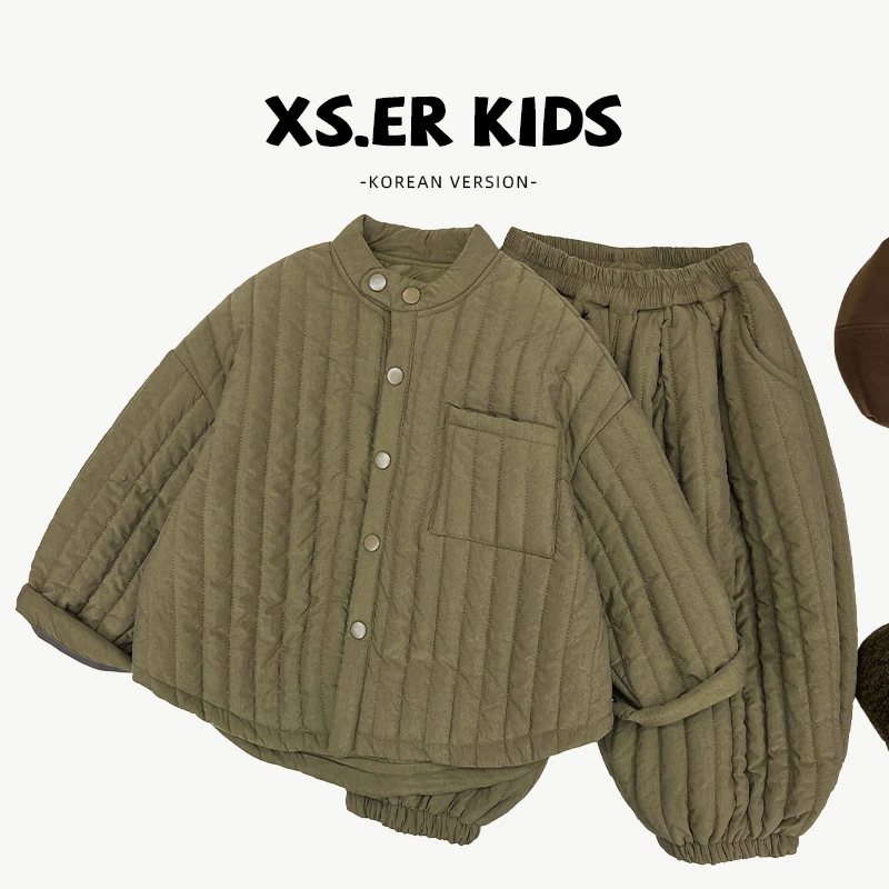 【小饭团】现货-男童简约复古森系套装冬保暖夹棉两件套HBB5988