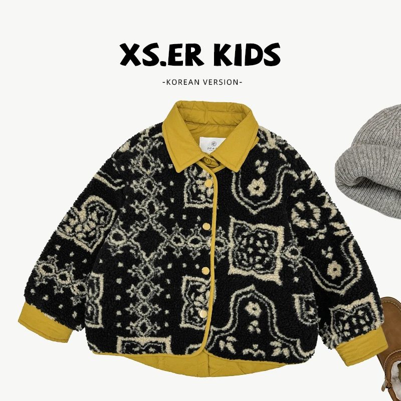 【小饭团】现货-男女童韩版假两件撞色宽松保暖翻领外套HCXZ3610