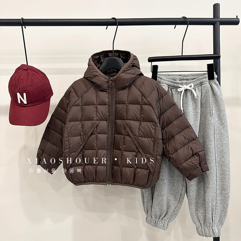 【小首尔】现货-qc7巧克力男童保暖白鸭绒羽绒服冬连帽外套HDM3237