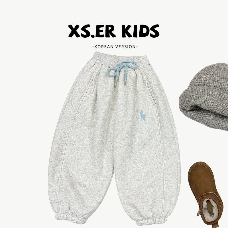 【小首尔】现货-男童韩版潮流卫裤冬季保暖加绒加厚宽松裤子HBB6323