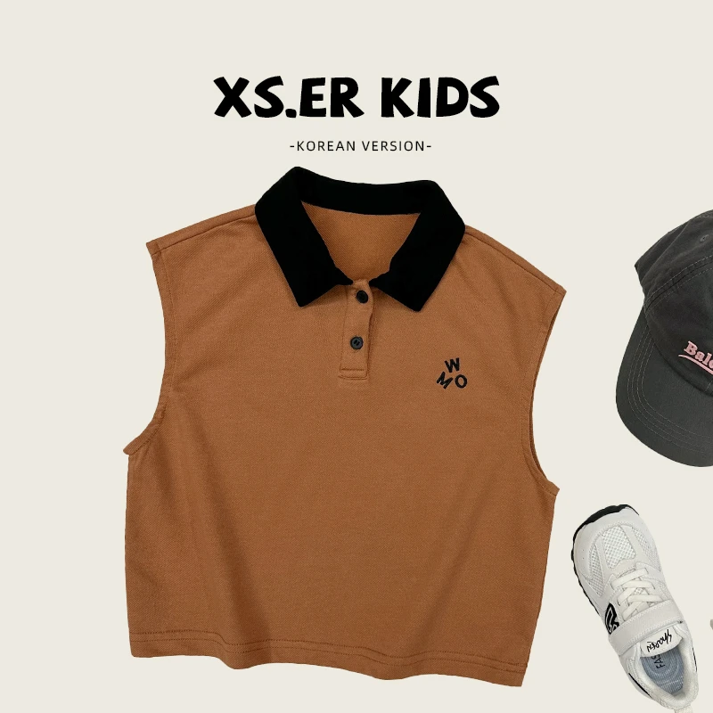 【小首尔】现货-qc男童韩版翻领背心夏时尚百搭简约无袖上衣HBB5165