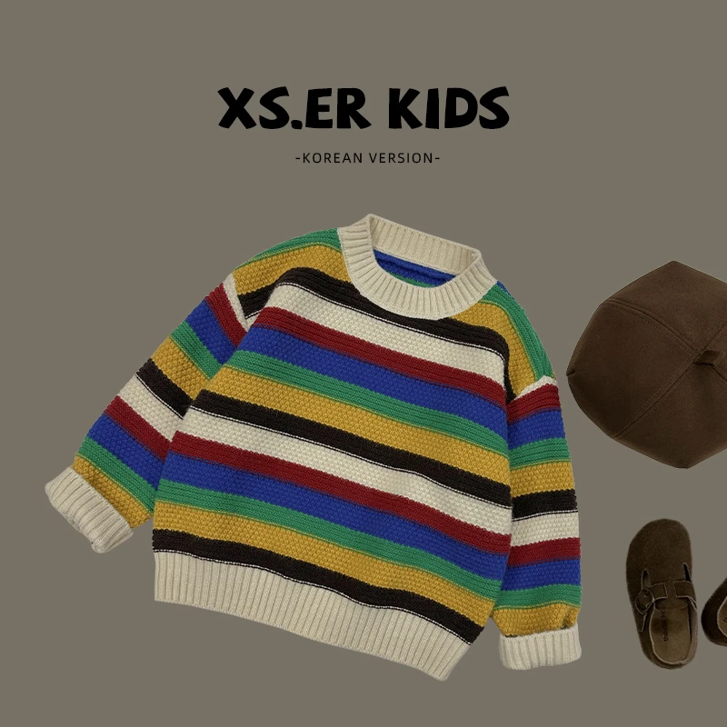 【小首尔】现货-男童彩条针织衫秋季百搭圆领毛衣HBB2582