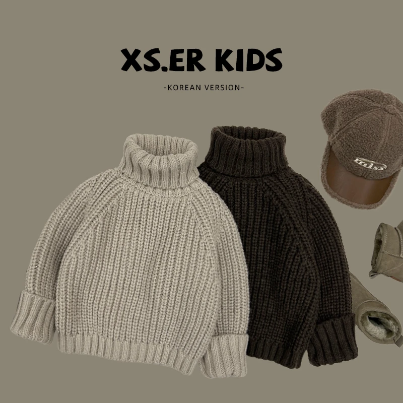 【小首尔】现货-qc5男童纯色毛衣冬季加厚保暖高领针织衫HBB3128