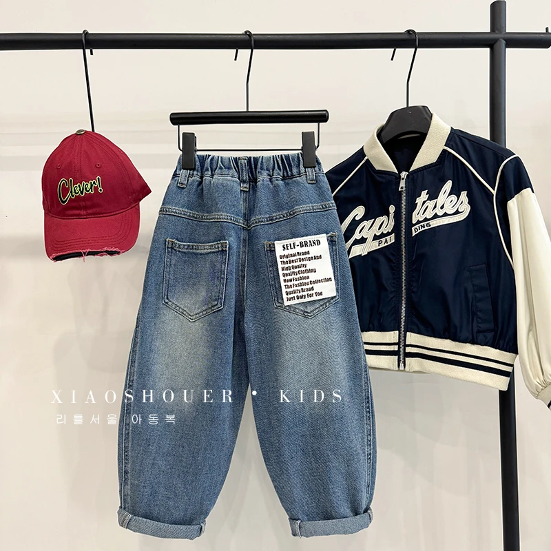 【小首尔】现货-原版男童潮酷牛仔裤秋季新款百搭贴布裤子HBB3621