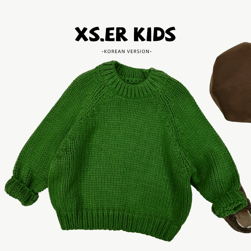 【小饭团】现货-男女童复古韩系纯色毛衣冬季圆领针织上衣HBB5789