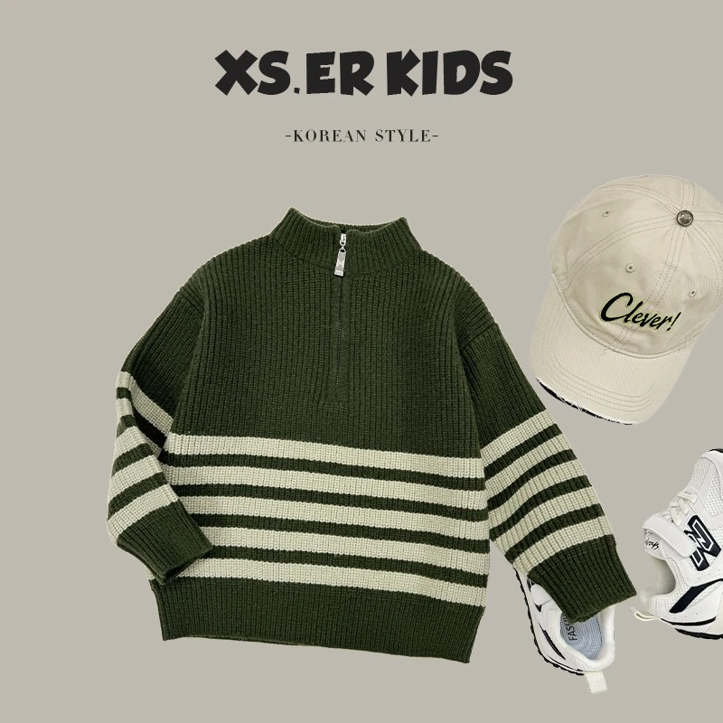 【小首尔】现货-qc7秋装儿童韩版复古套头半拉链毛衣TML0066