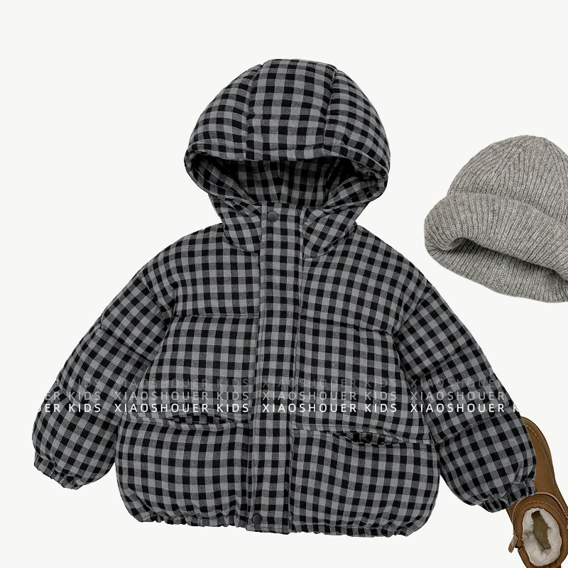 【小首尔】现货-qc4男女童冬季经典日常格子加厚保暖棉服HBB6220